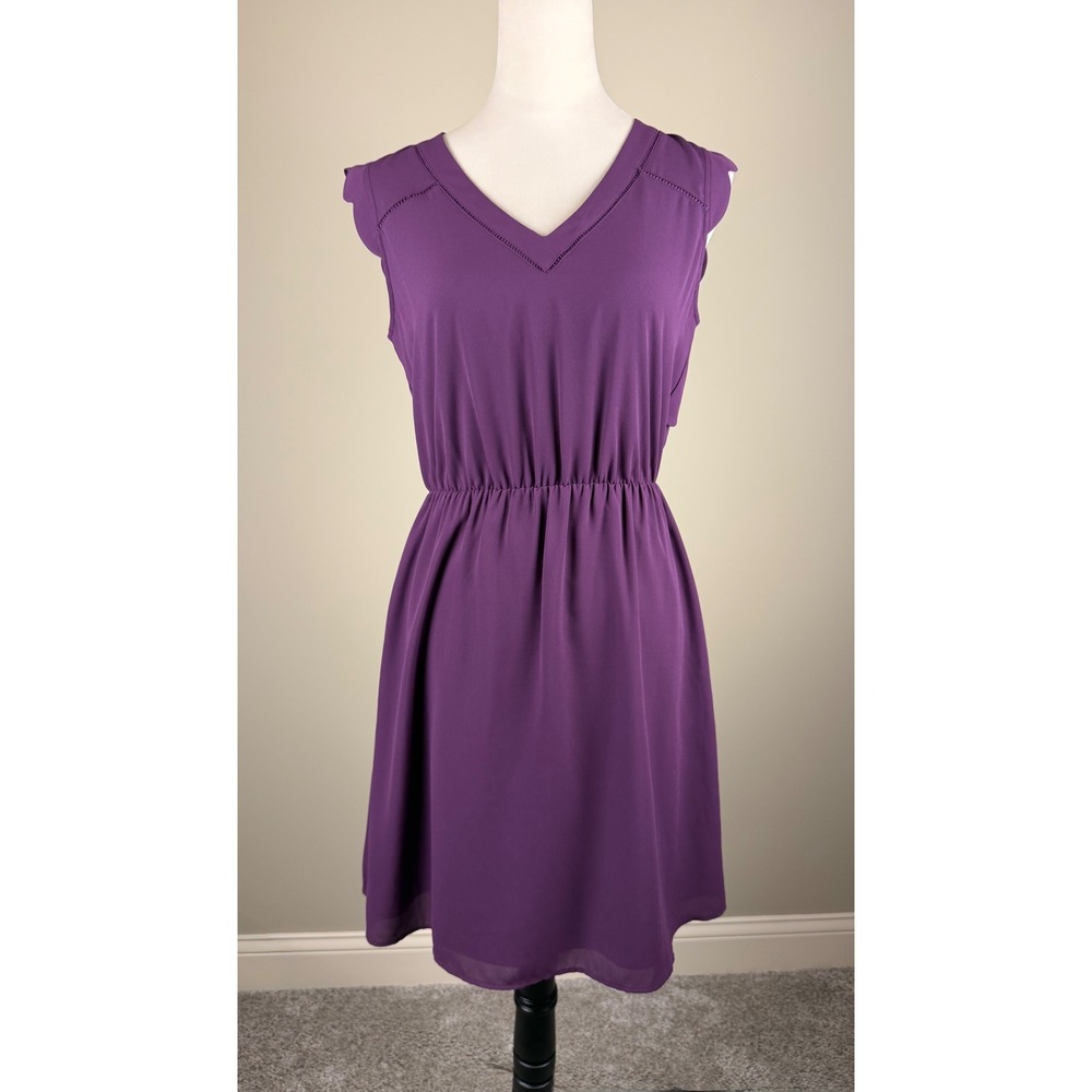 41 Hawthorn Midnight Scallop Dress Purple V-Neck Flutter Sleeve S‎ NEW